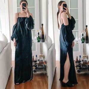 Shona Joy Esmeralda Metallic Glitter Off the Shoulder Balloon Sleeve Maxi Dress